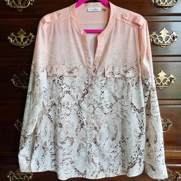 Calvin Klein Tops - Calvin Klein Blouse  Peach Brown Beige  Snake Print Size L  Designer top